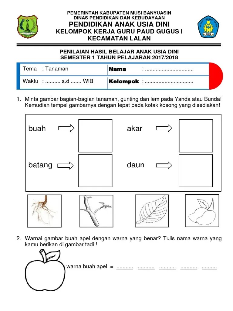 Soal Tema Tanaman - TK | PDF