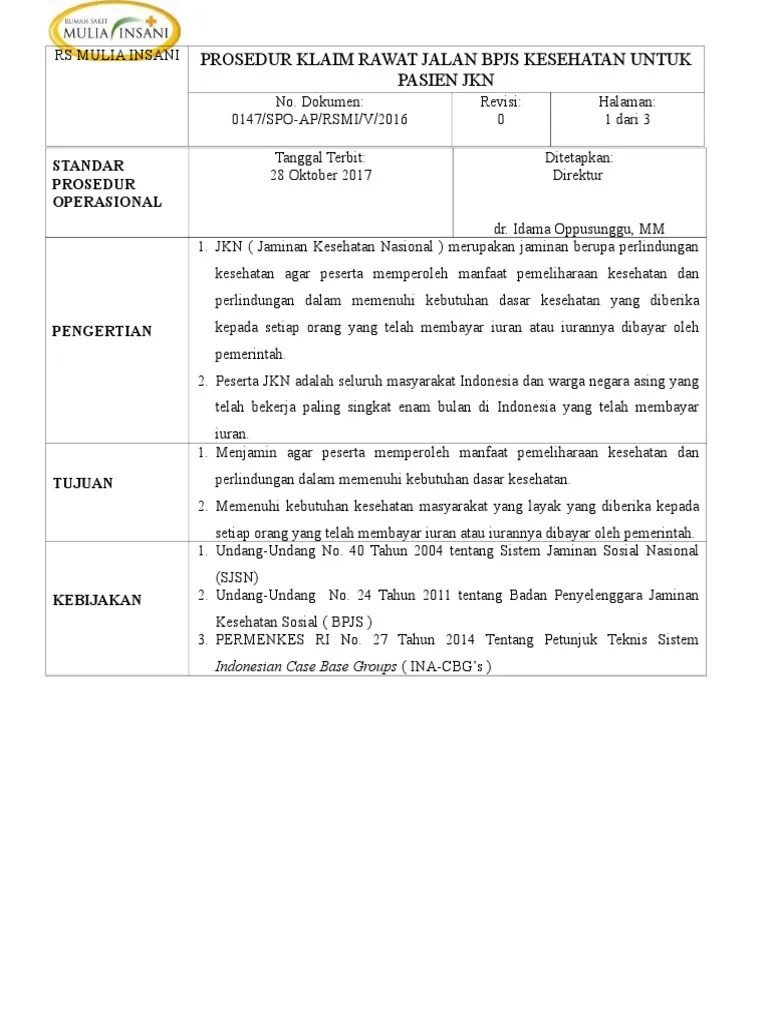 Sop Penagihan Bpjs Rawat Jalan | PDF