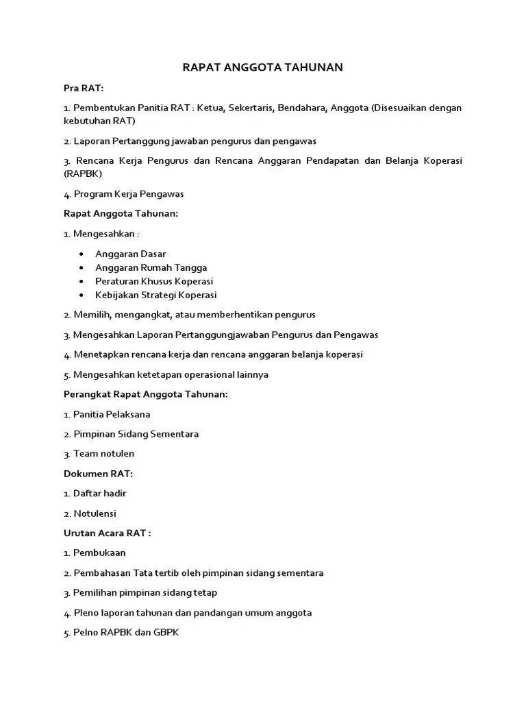 Rapat anggota tahunan adalah forum tertinggi pengambilan keputusan dalam sebuah koperasi. Rapat Anggota Tahunan Pdf