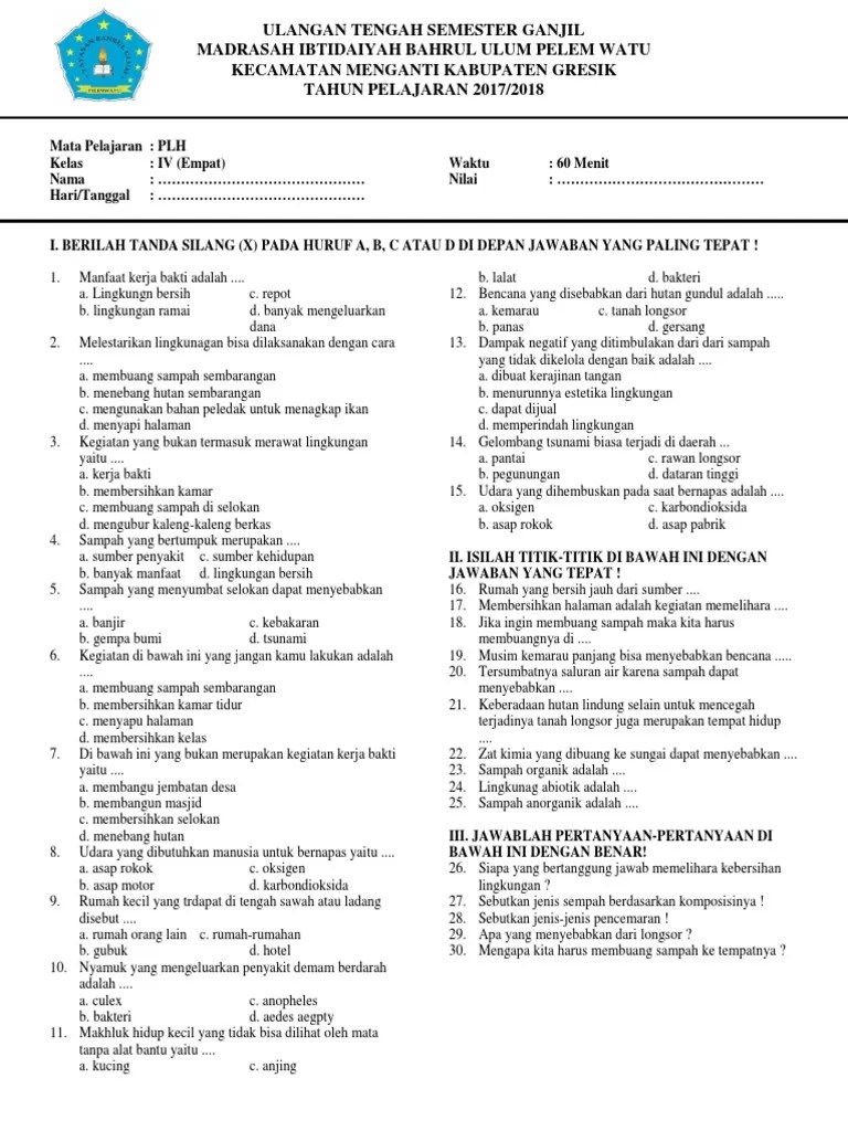 Soal pat matematika kelas 6 th 2021 dan jawaban part 2. Kunci Jawaban Plh Kelas 4 Semester 1 Cara Golden