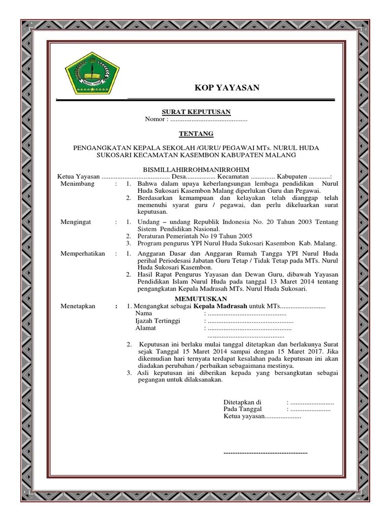 Berikut adalah detail contoh sk guru paud dari kepala desa pdf. Sk Pengangkatan Kepala Sekolah Ra