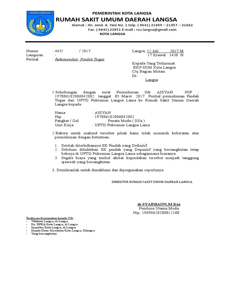Contoh Surat Permohonan Dah Tugas Mutasi Pns Instansi Asal Yessi Id Beberapa surat rekomendasi sekolah yang paling sering dibuat untuk mengajukan beasiswa rekomendasi guru yang pindah tugas hingga siswa pindah sekolah.