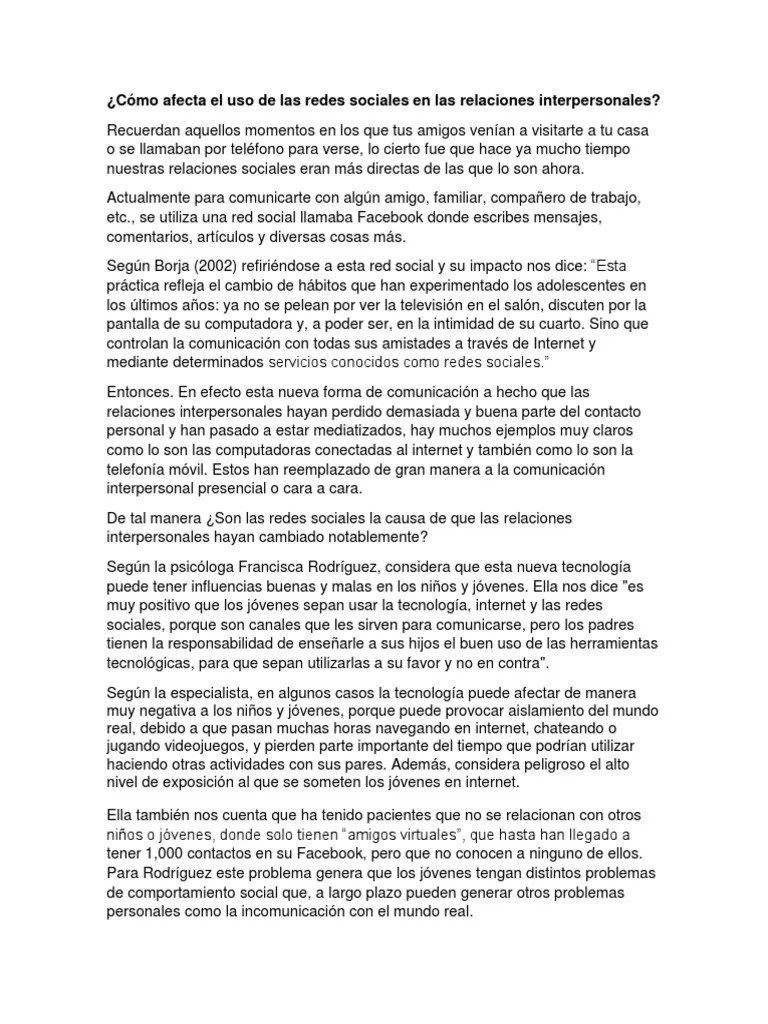 La Influencia De Las Redes Sociales En Las Relaciones Interpersonales ...