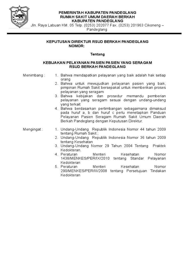 PP 1.0 SK Pelayanan Pasien Seragam | PDF