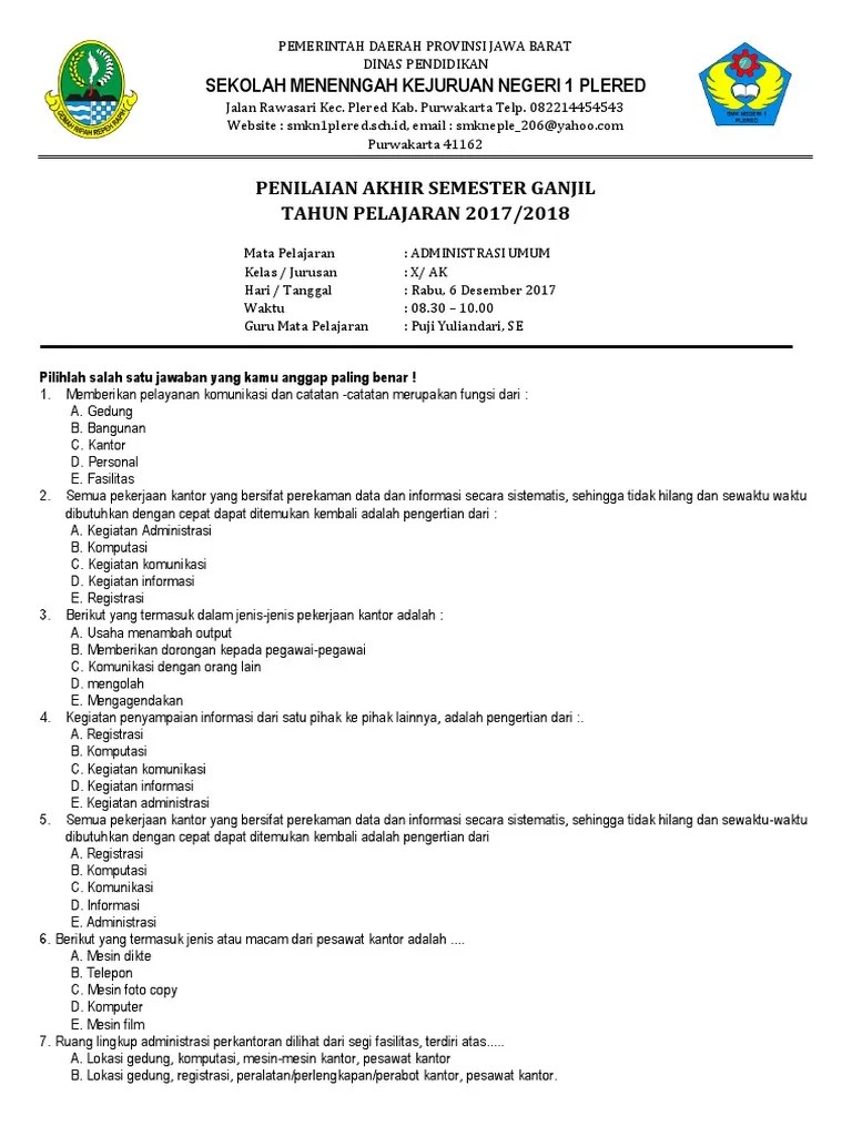 Image of administrasi umum untuk smk/mak kelas x : Administrasi Umum Kelas X Semester 1
