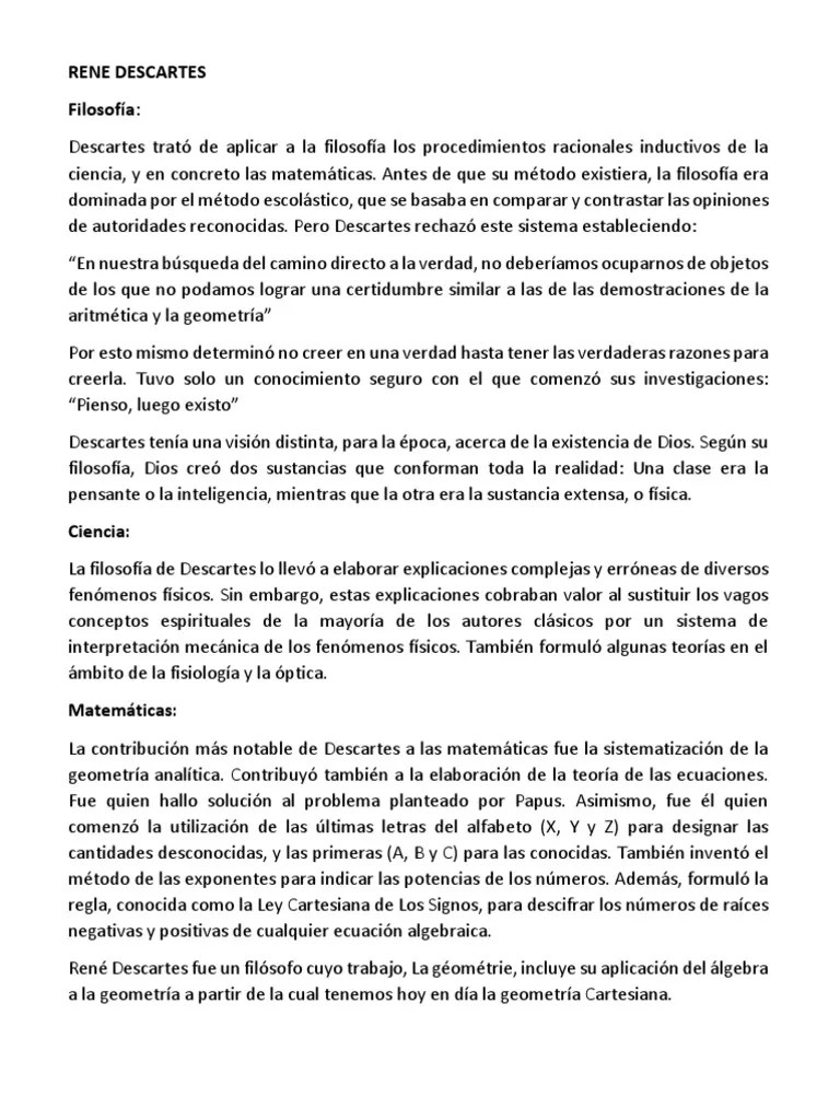 Rene Descartes Y Su Filosofia | PDF | René Descartes | Verdad