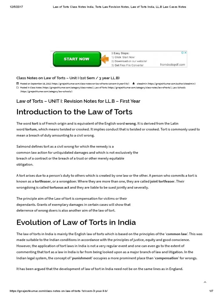 Introduction To The Law Of Torts: An Overview Of Key Concepts And Principles | PDF | Tort | Damages