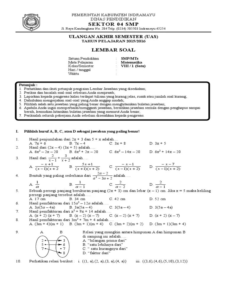 Soal Matematika 8 | PDF