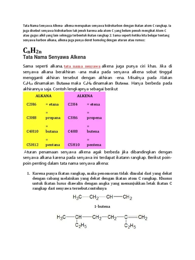 Tata Nama Senyawa Alkena | PDF