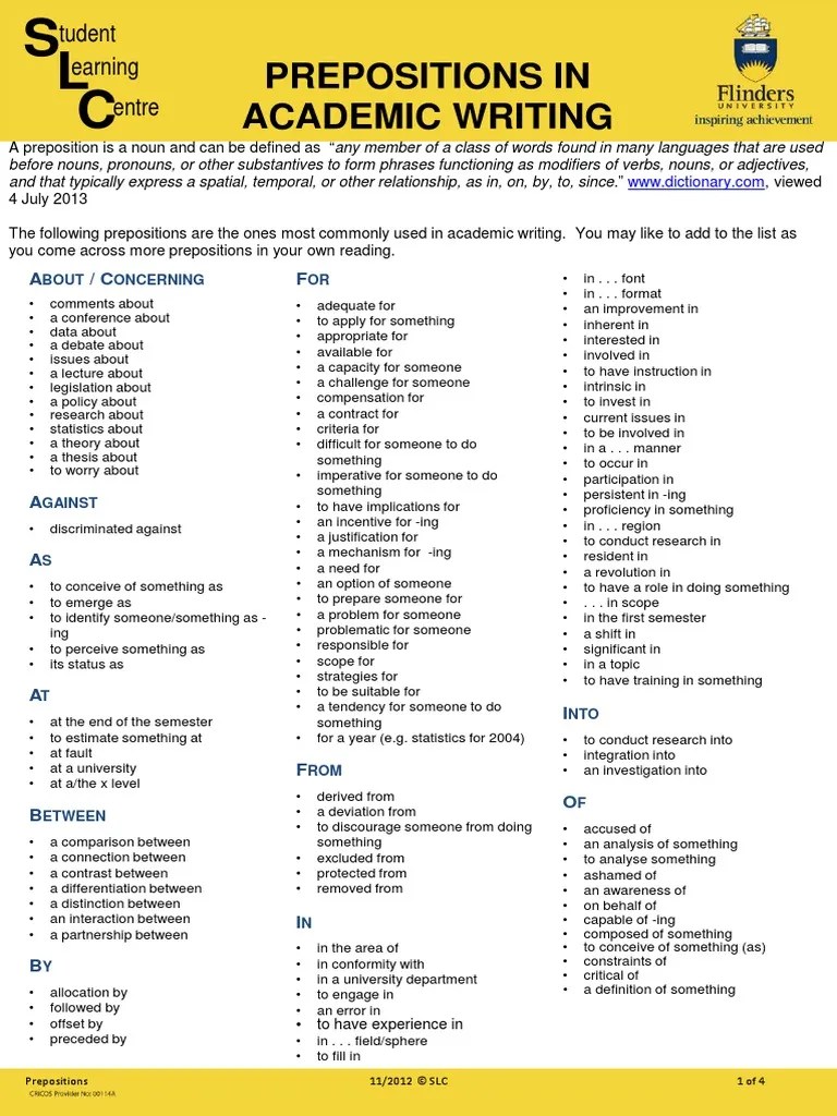 Prepositions In Academic Writing: Bout Oncerning OR | PDF | Noun ...