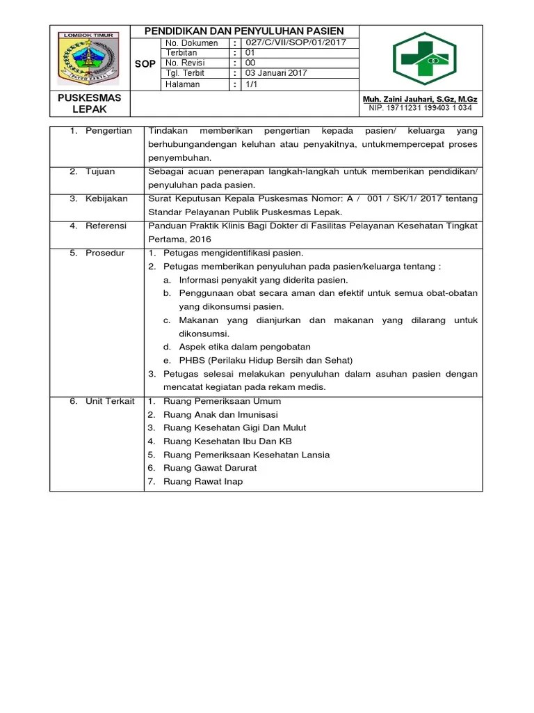 7.4.3.7 Sop Pendidikan Dan Penyuluhan Pasien | PDF