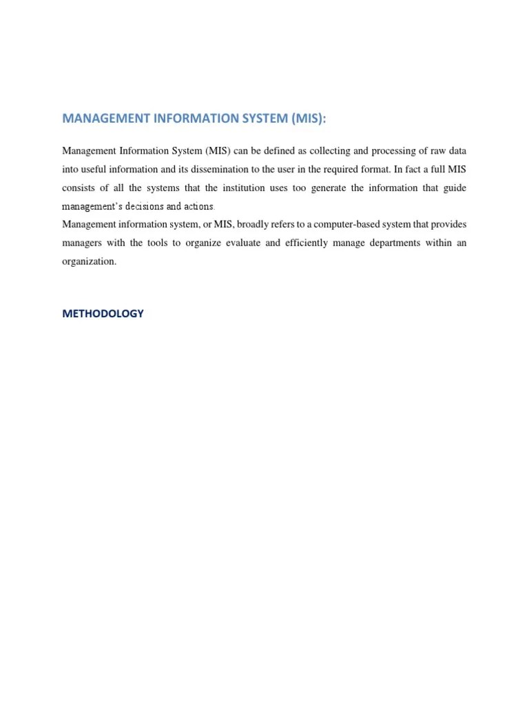 Management Information System (Mis) :: Methodology | PDF | Management ...