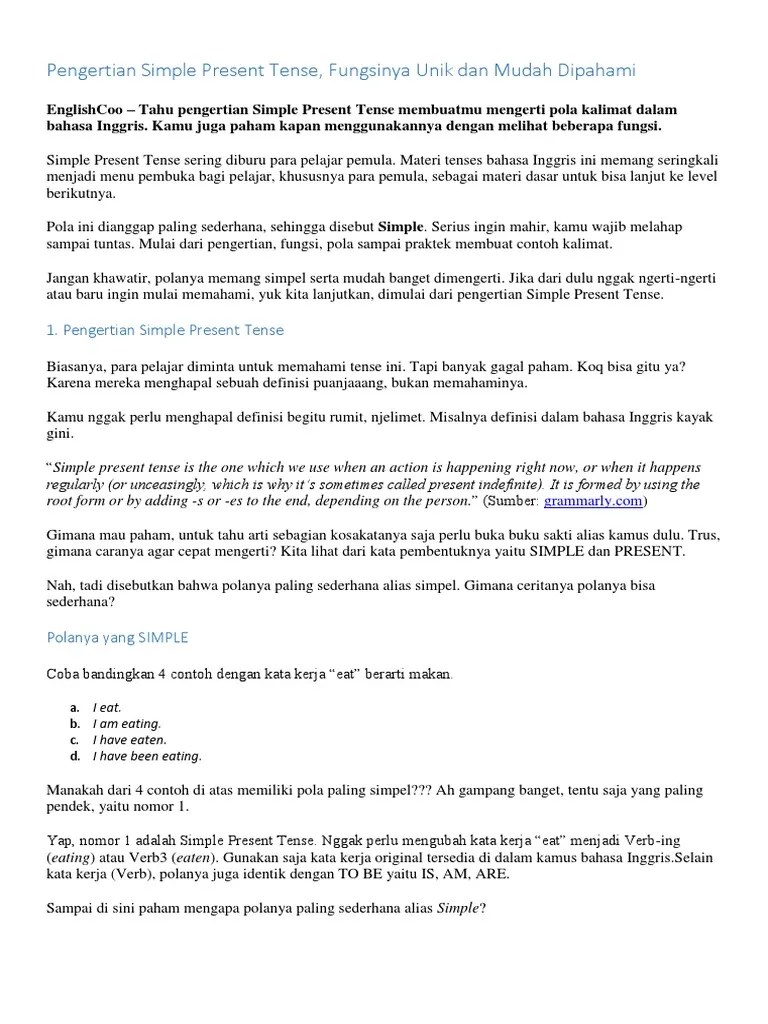 Maksud Simple Present Tense Dalam Bahasa Melayu