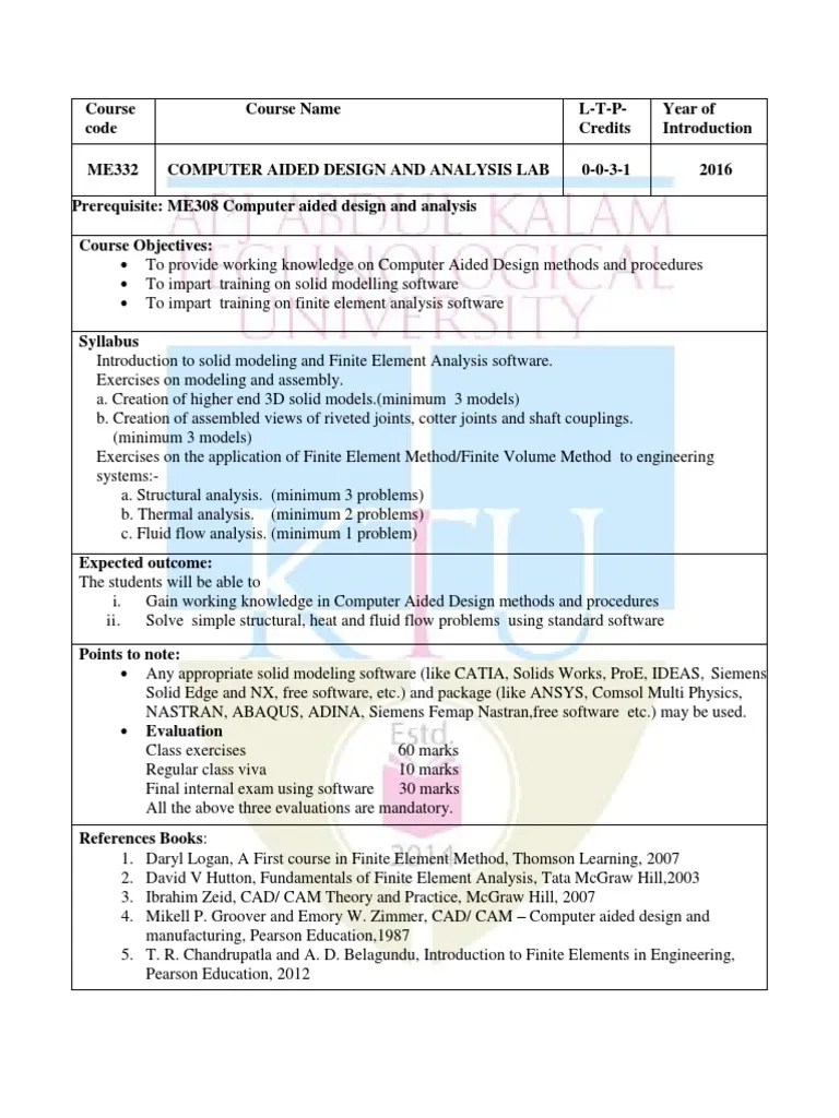 ME332 Computer Aided Design And Analysis Lab | PDF