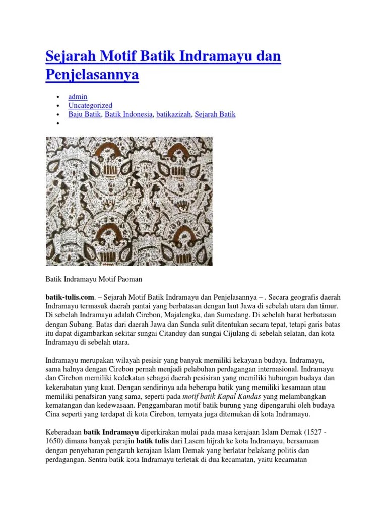 Sejarah Motif Batik Indramayu Dan Penjelasannya | PDF