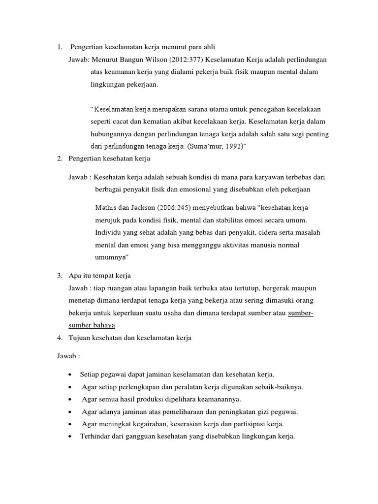 Pengertian Keselamatan Kerja Menurut para Ahli | PDF