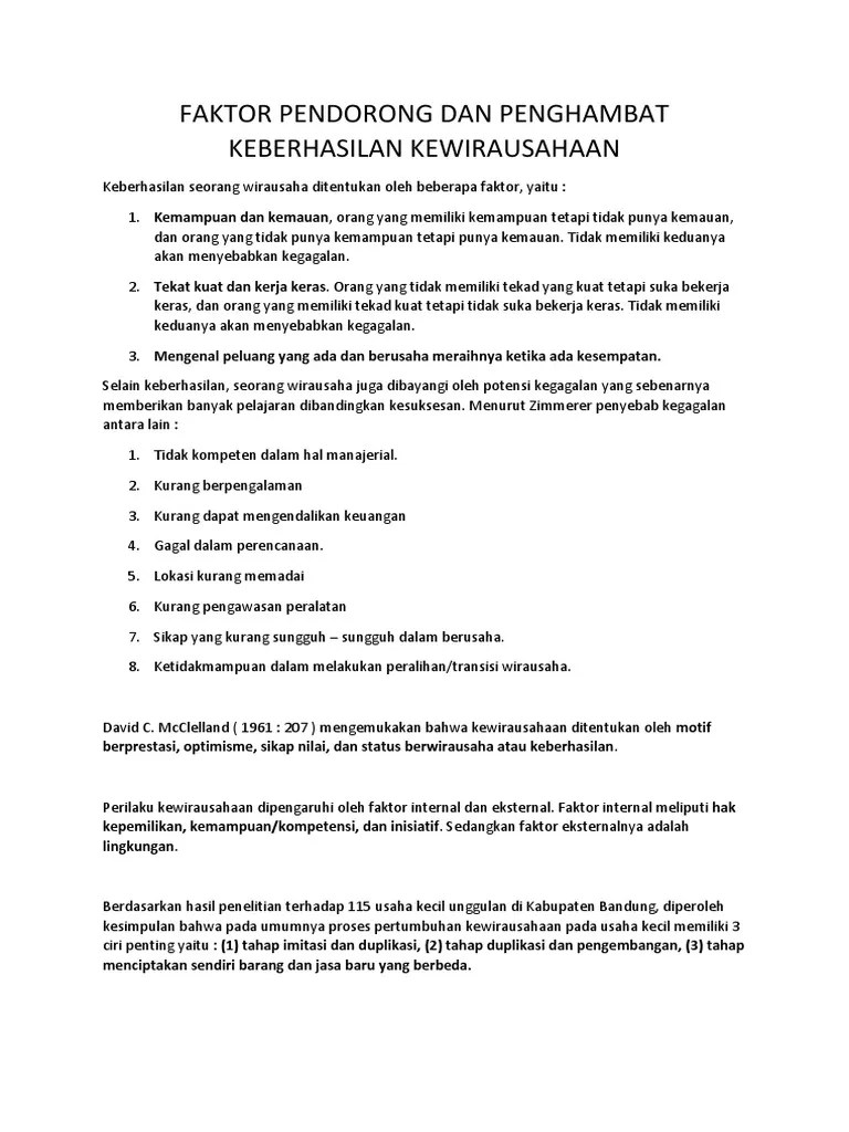 Faktor Pendorong Dan Penghambat Keberhasilan Kewirausahaan | PDF