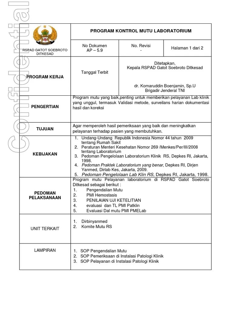 Contoh formulir pemeliharaan dapat dilihat di bawah ini. 5 9 Program Kontrol Mutu Laboratorium Pdf