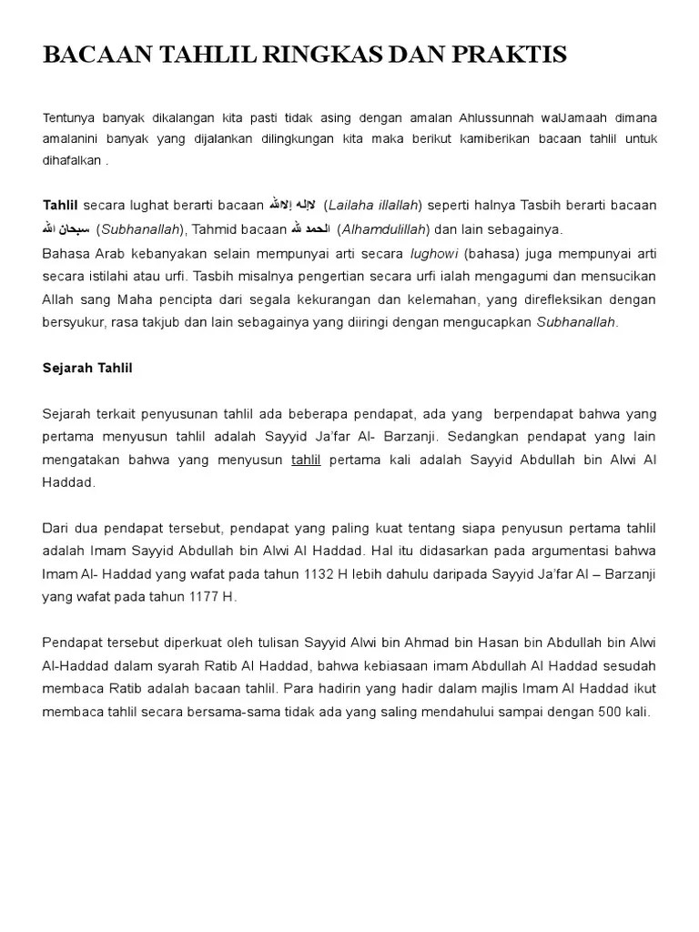 Bacaan Tahlil Ringkas Dan Praktis | PDF