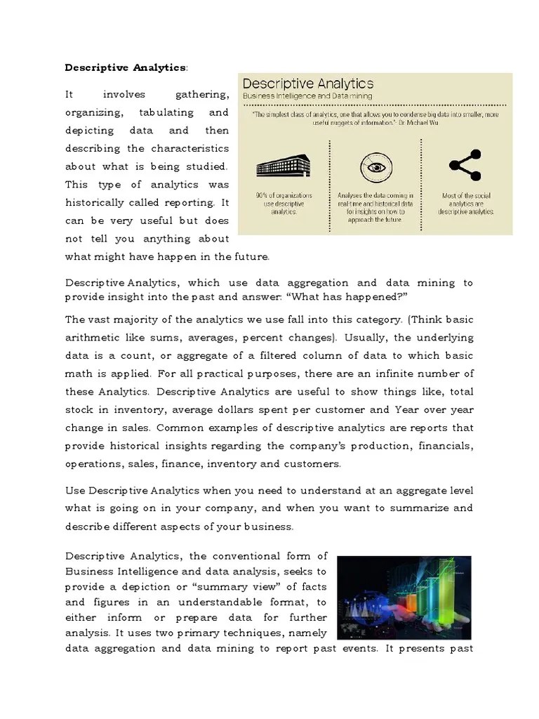Descriptive Analytics | PDF | Analytics | Correlation And Dependence