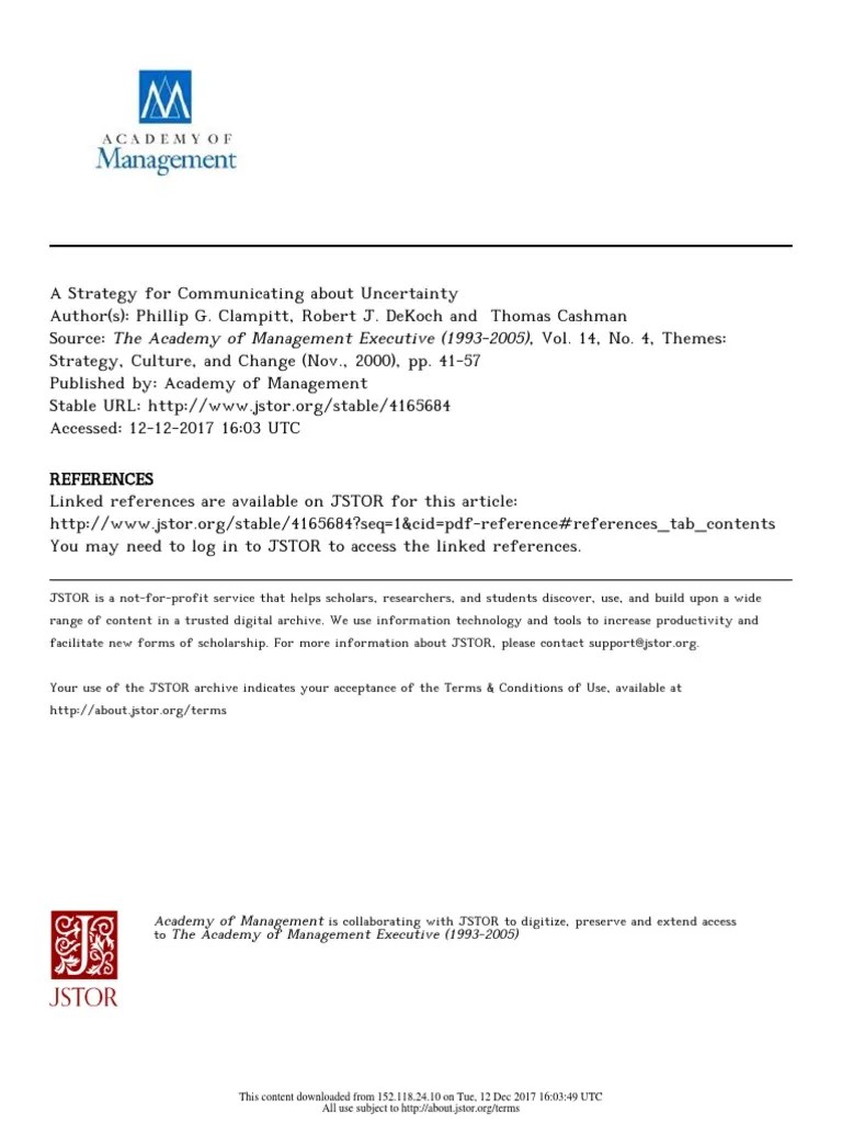 A Strategy For Communicating About Uncertainty | PDF | Strategic Management | Employment