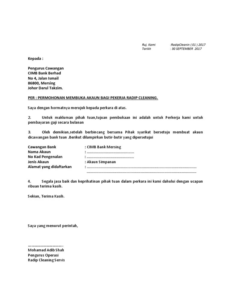 Surat Pengesahan Contoh Surat Buka Akaun Bank Untuk Pekerja : Surat Pengesahan Tiada Akaun Kwsp 1 Docx Pdfcoffee Com