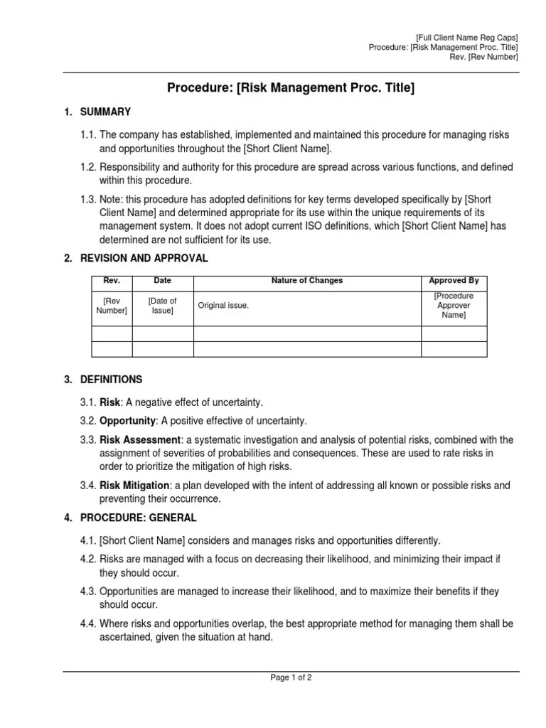 Procedure Risk Management | PDF | Risk | Risk Management