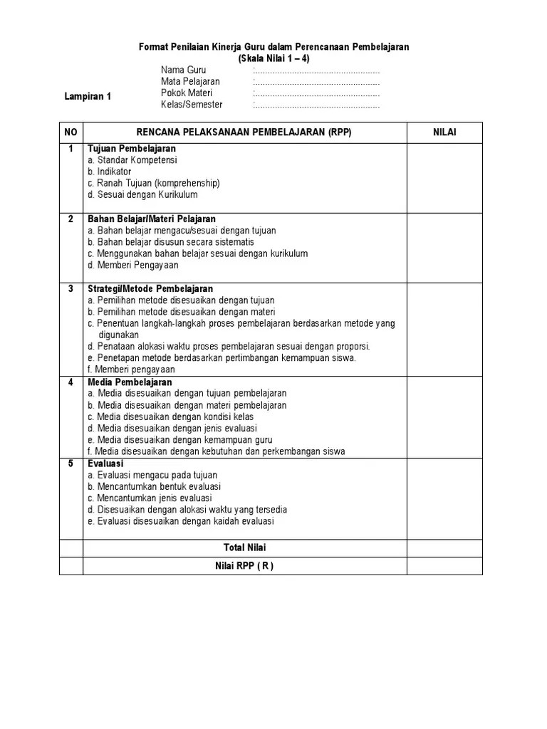 Pelaksanaan tugas utama guru mata pelajaran tidak dapat dipisahkan dari kemampuan seorang guru dalam penguasaan pengetahuan, penerapan pengetahuan dan . Format Penilaian Kinerja Guru Pdf