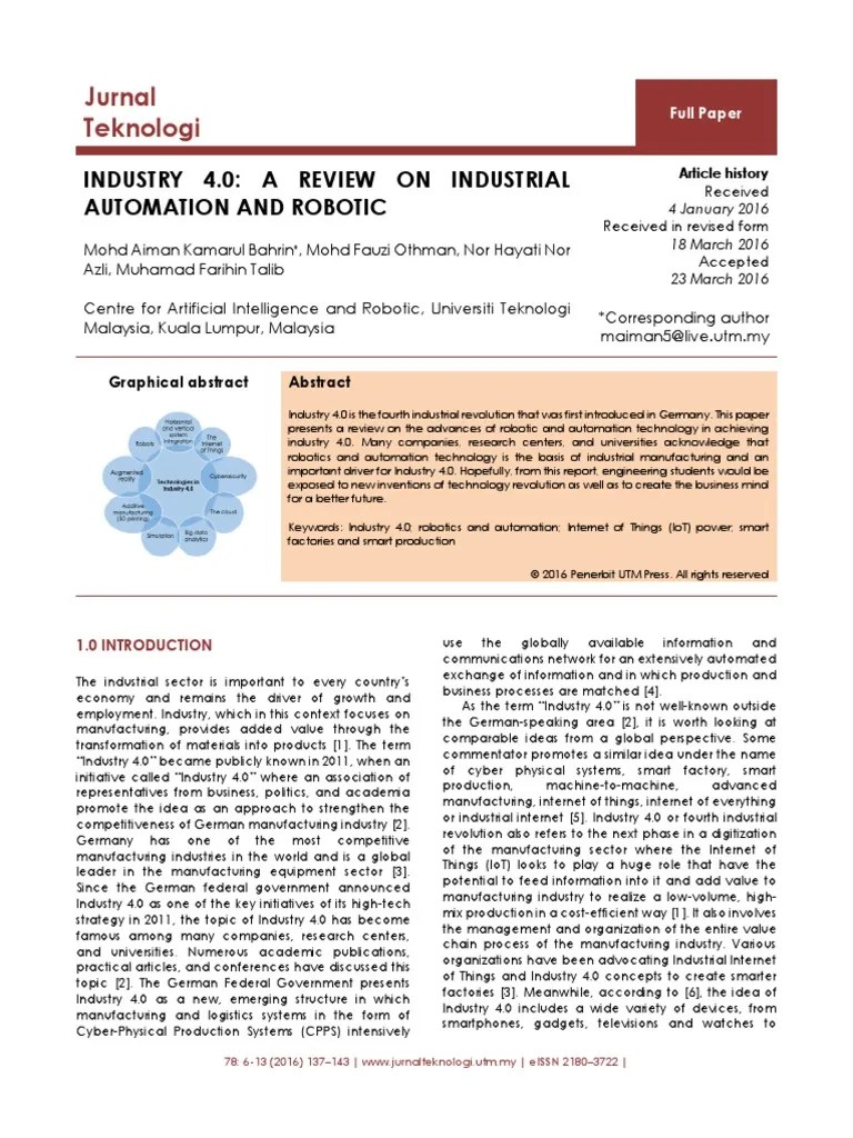 Art-2016-Industry 4.0 - A Review On Industrial Automation And Robotic | PDF | Internet Of Things ...