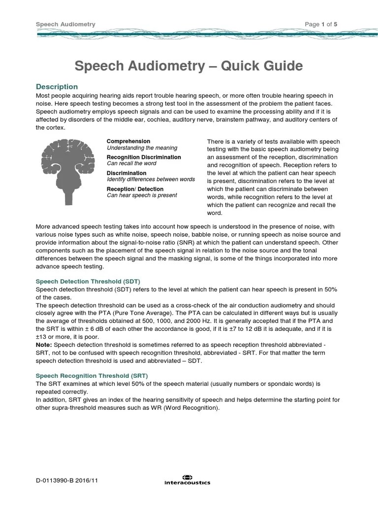 Speech Audiometry | PDF | Hearing | Speech