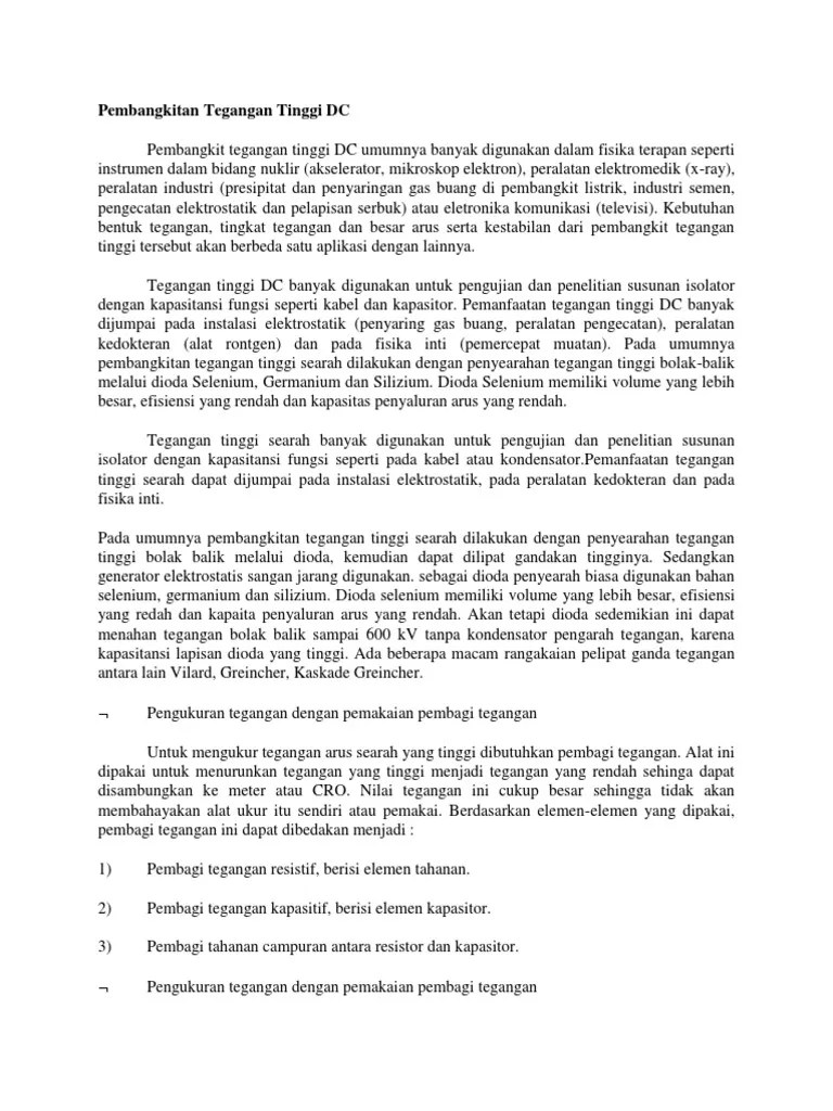 Pembangkitan Tegangan Tinggi Dc