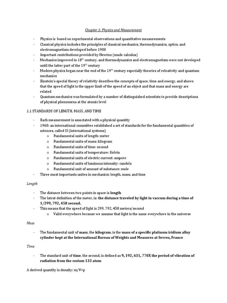 Chapter 1 Notes | PDF | Physics | Mechanics