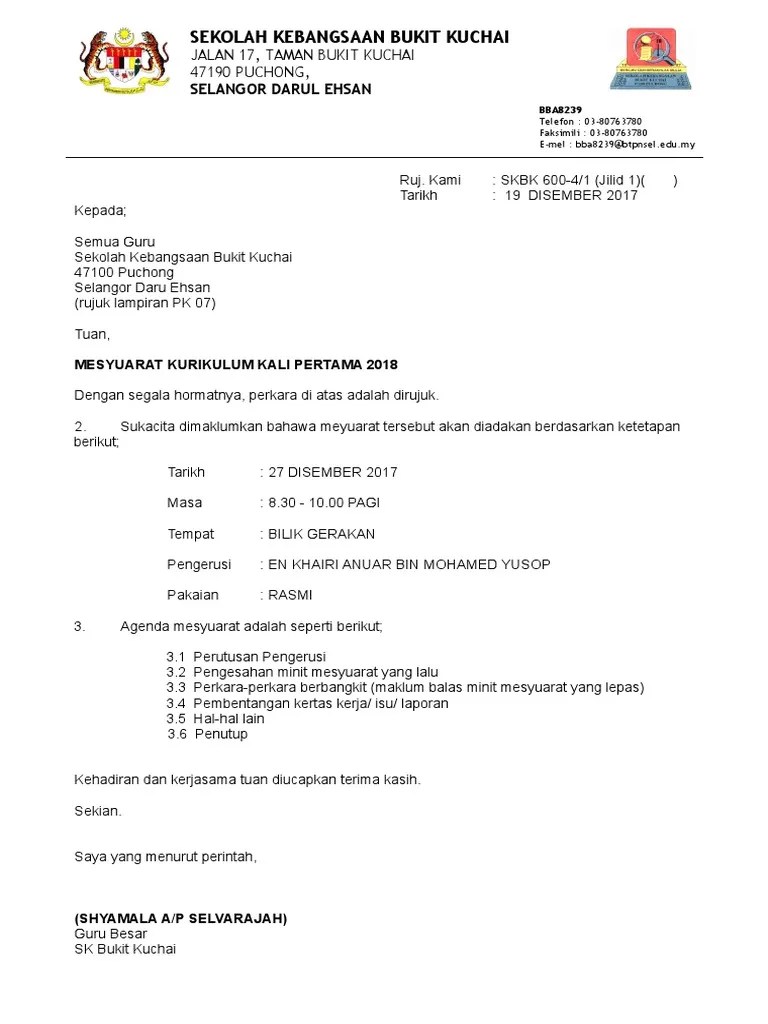 Surat panggilan mesyuarat aset 1 2017 theme hill. Contoh Surat Panggilan Mesyuarat Kedua