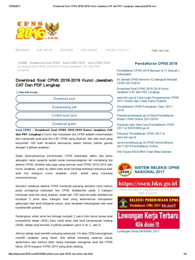 Contoh Soal Tkp Cpns 2018 Pdf Cute766