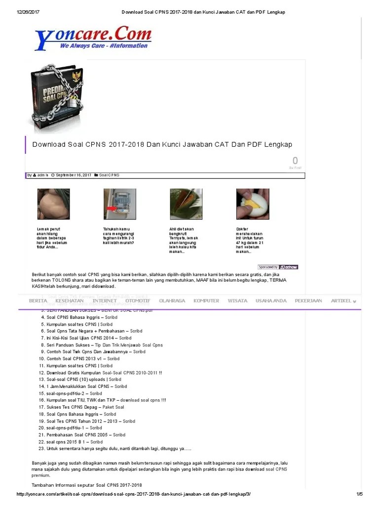 Untuk jawaban sudah saya sertakan di bawah langsung setiap nomor. Soal Cpns 2017 2018 Dan Kunci Jawaban Cat Dan Pdf Lengkap