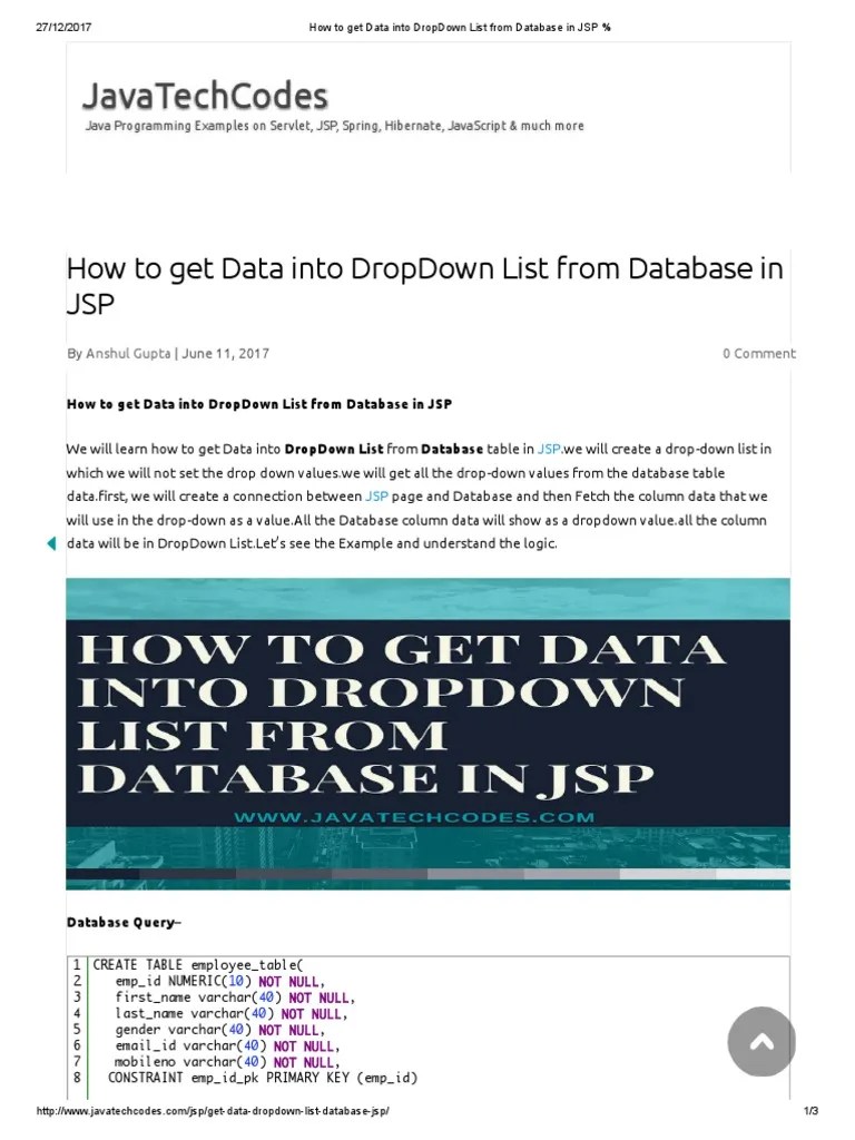How To Get Data Into DropDown List From Database In JSP | PDF | Java ...