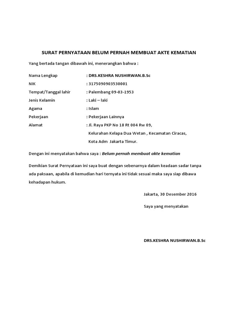 Fotocopy kk dan ktp yang meninggal; Surat Pernyataan Belum Pernah Membuat Akte Kematian Pdf