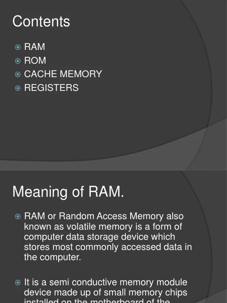 RAM ROM Cache Memory Registers | PDF | Random Access Memory | Cache ...