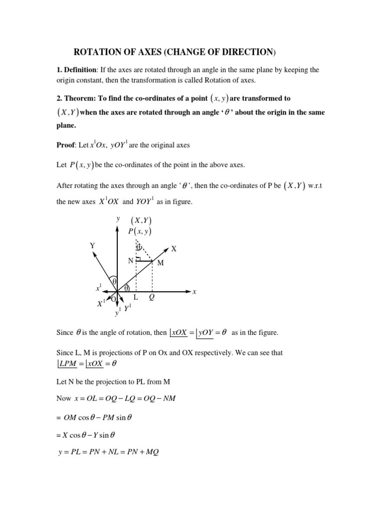 Rotation Of Axes | PDF | Trigonometric Functions | Coordinate System
