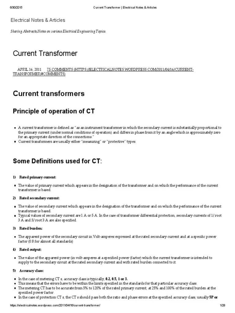 Current Transformer - Electrical Notes & Articles | PDF | Transformer ...