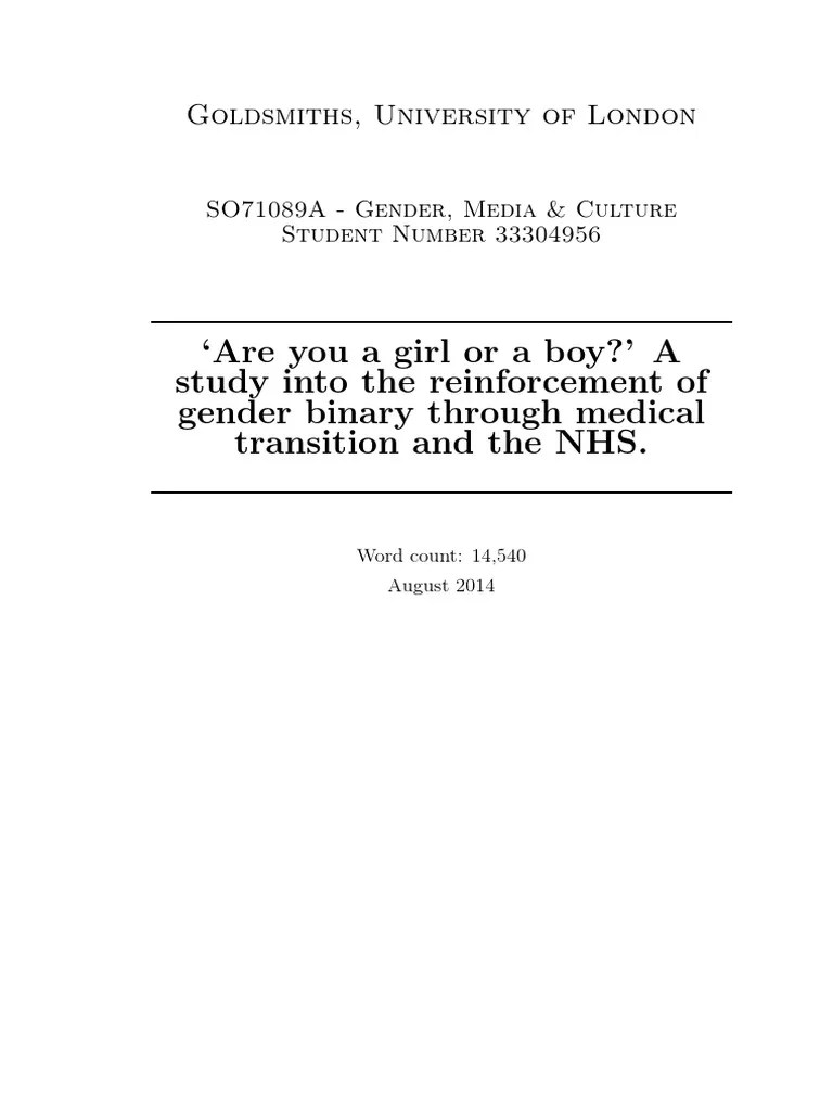 Are You A Girl Or A Boy? A Study Into The Reinforcement Of The Gender Binary Through Medical ...
