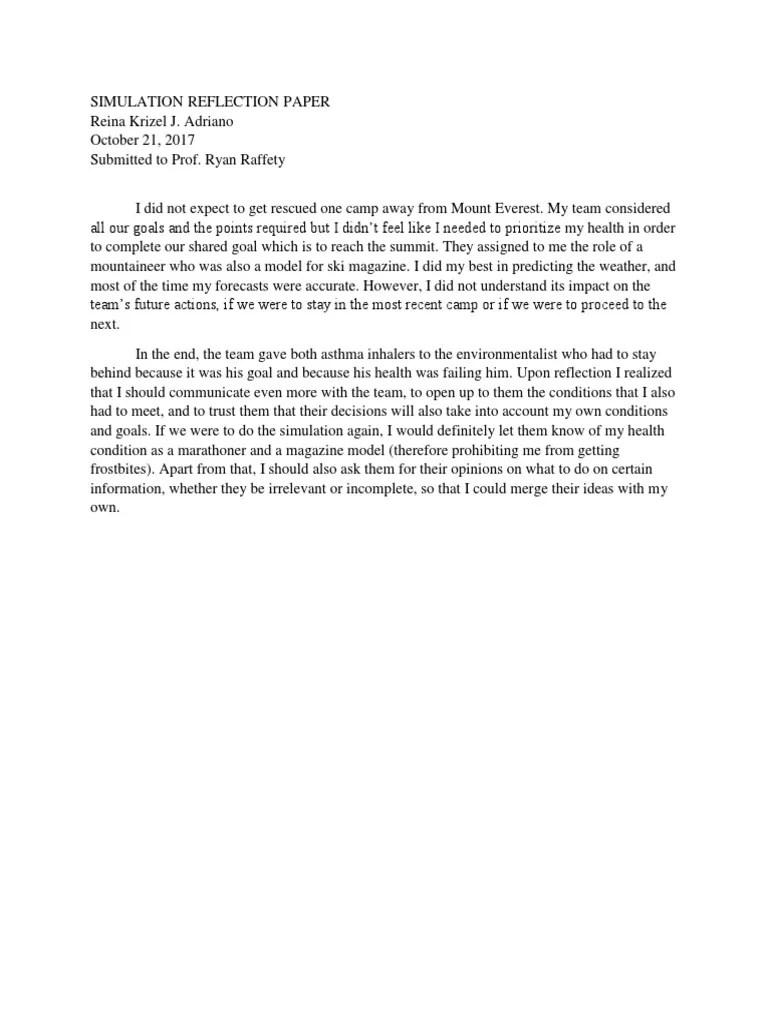 Simulation Reflection Paper | PDF | Forecast | Weather