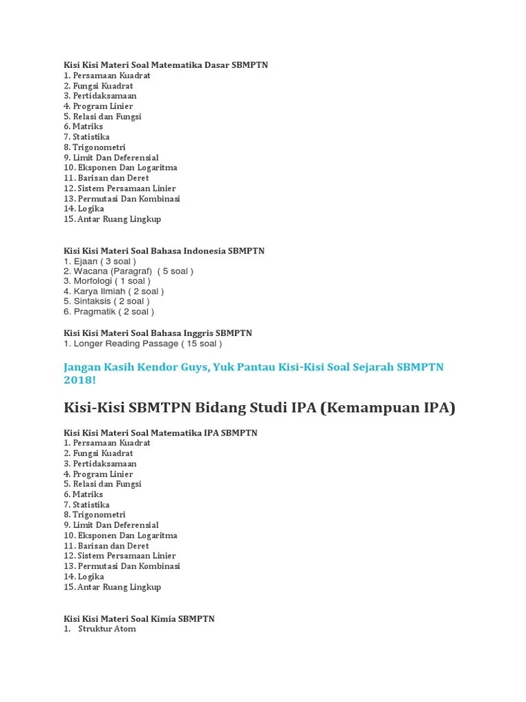 Kisi-kisi Soal Sbmptn Matematika Dasar