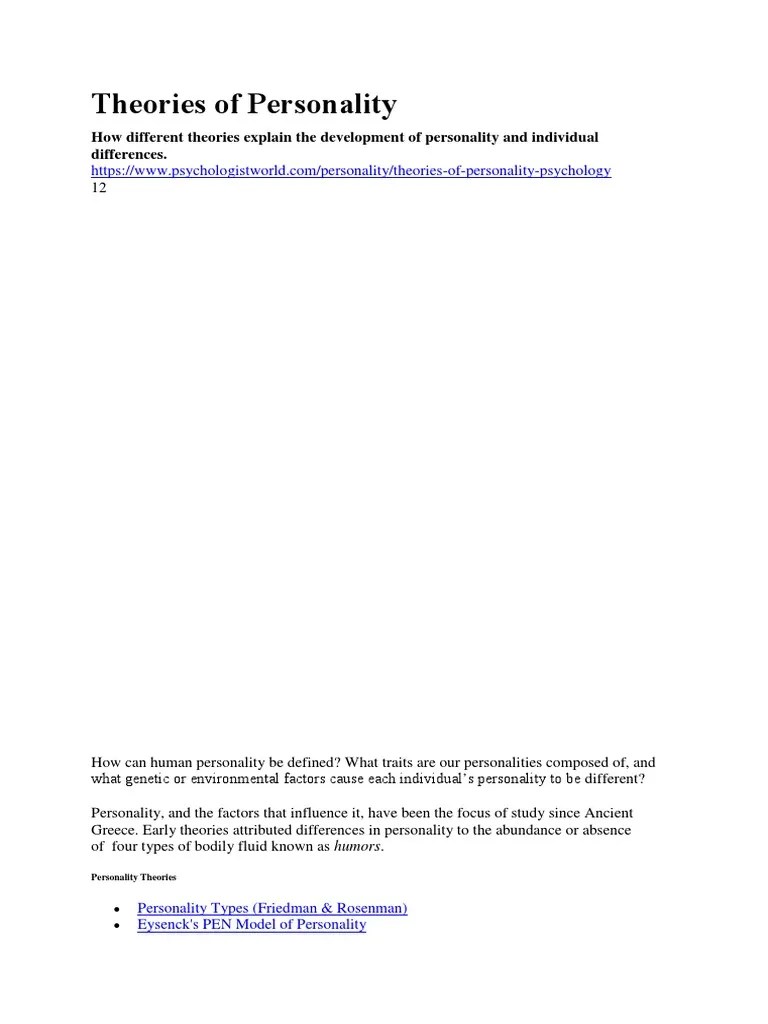 2018 - Theories Of Personality | PDF | Extraversion And Introversion | Id