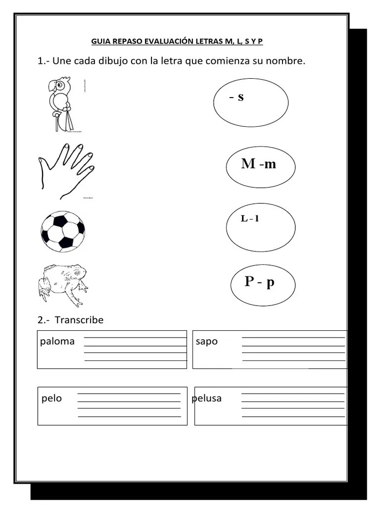 Guía Repaso Letras M P L S | PDF