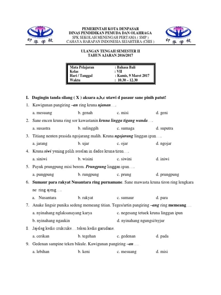Check spelling or type a new query. Kop Soal Ulangan B Bali Tengah Semester Kelas Vii Smp Pdf