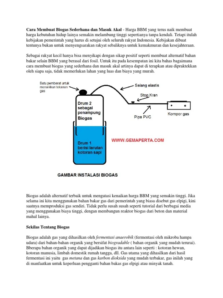 Pengolahan kotoran sapi menjadi energi biogas sangat sederhana,. Cara Membuat Biogas Sederhana Dan Masuk Akal Pdf