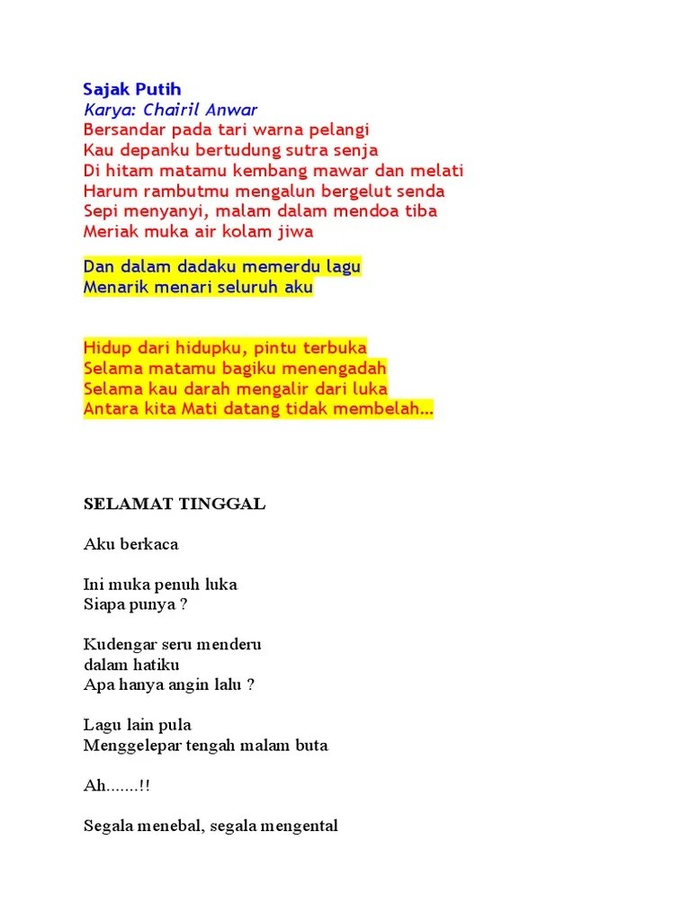 Tema Puisi Chairil Anwar Selamat Tinggal - KT Puisi