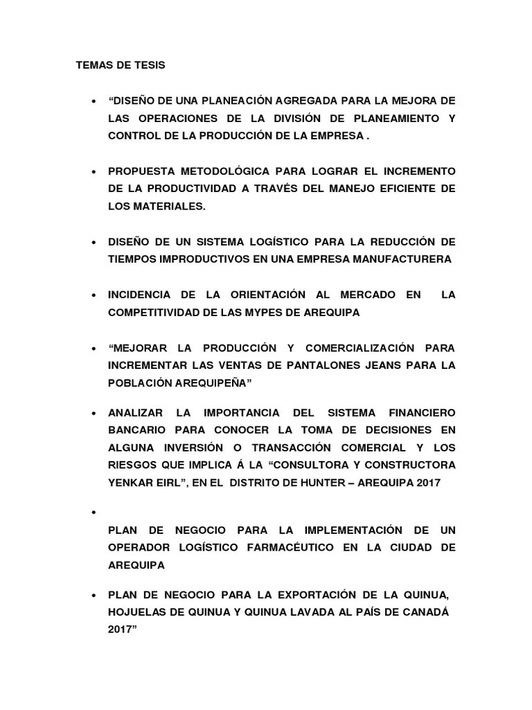Temas De Tesis Para Ingenieria Industrial 2017 Terminado | PDF