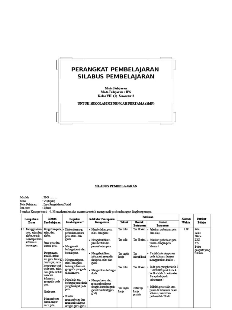 Pendidik yang mencari rpp satu lembar/halaman jenjang smp/mts di web ini bisa memperoleh format lengkap semua muatan kurikulum 2013. Silabus Ips Smp Kelas Vii Smt 2 Pdf